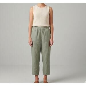 Poetry Minimalist Light olive green linen cropped pants